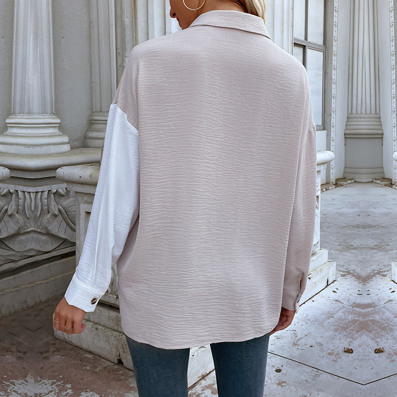 Kvinders oversized bluse skjorte med to farvedesigns og fashionable knapdetaljer Stilla