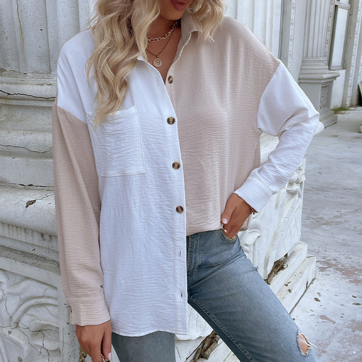 Kvinders oversized bluse skjorte med to farvedesigns og fashionable knapdetaljer Stilla