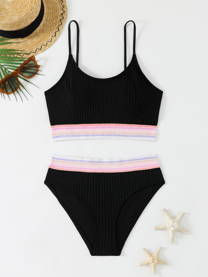 Dame Sporty Bikini-sæt med mode ribsdesign og elastisk bånd Skovae