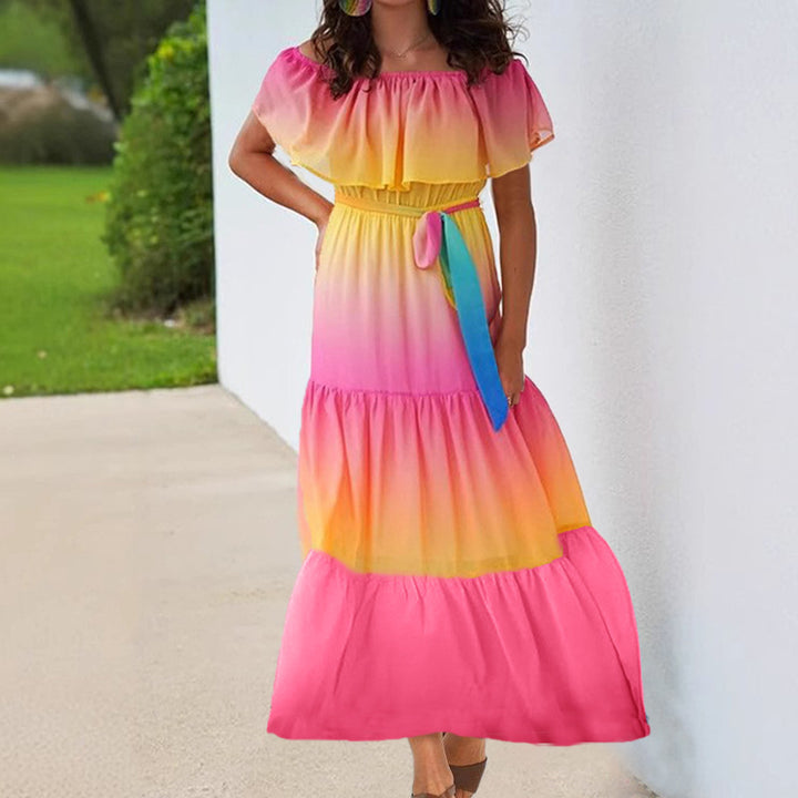 Dame Off-Shoulder Minikjole med farvegradient og taljebælte Stilla