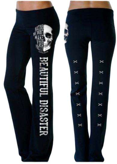 Dame afslappede loungebukser med coolt skull-print og skrift Skovae