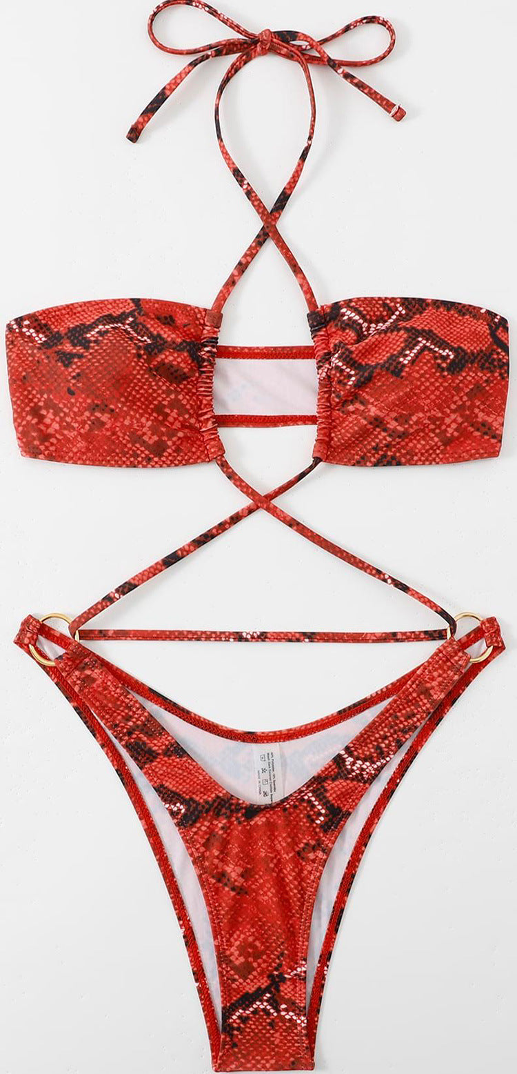 Dame trekant-bikini-sæt med raffineret indpakningsdesign og dekorative snoreknuder Skovae
