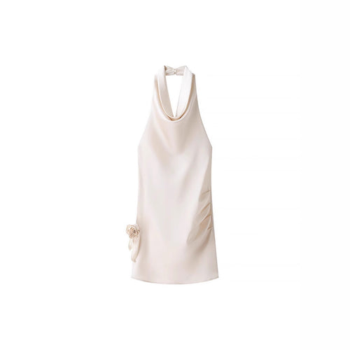 Dame elegant halterneck kjole med yndefuld drapering og blomsterdetalje Stilla