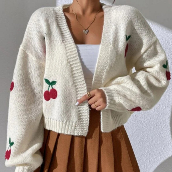Kvinders cardigan med blomstrede kirsebærmønster Stilla