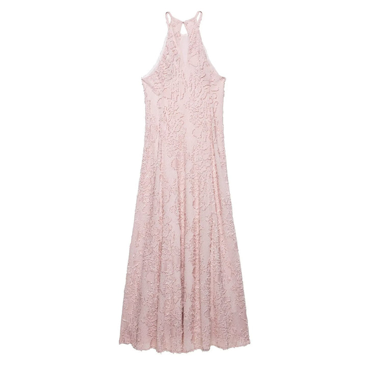 Femme Halterneck Spids Maxi Kjole med Flydende Silhuet Stilla