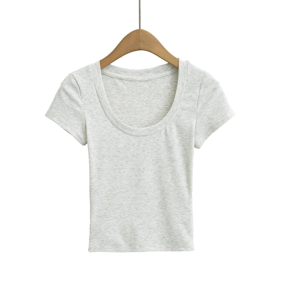 Dame figursyet T-shirt med bred rund halsudskæring og blød bomuldsblanding Stilla