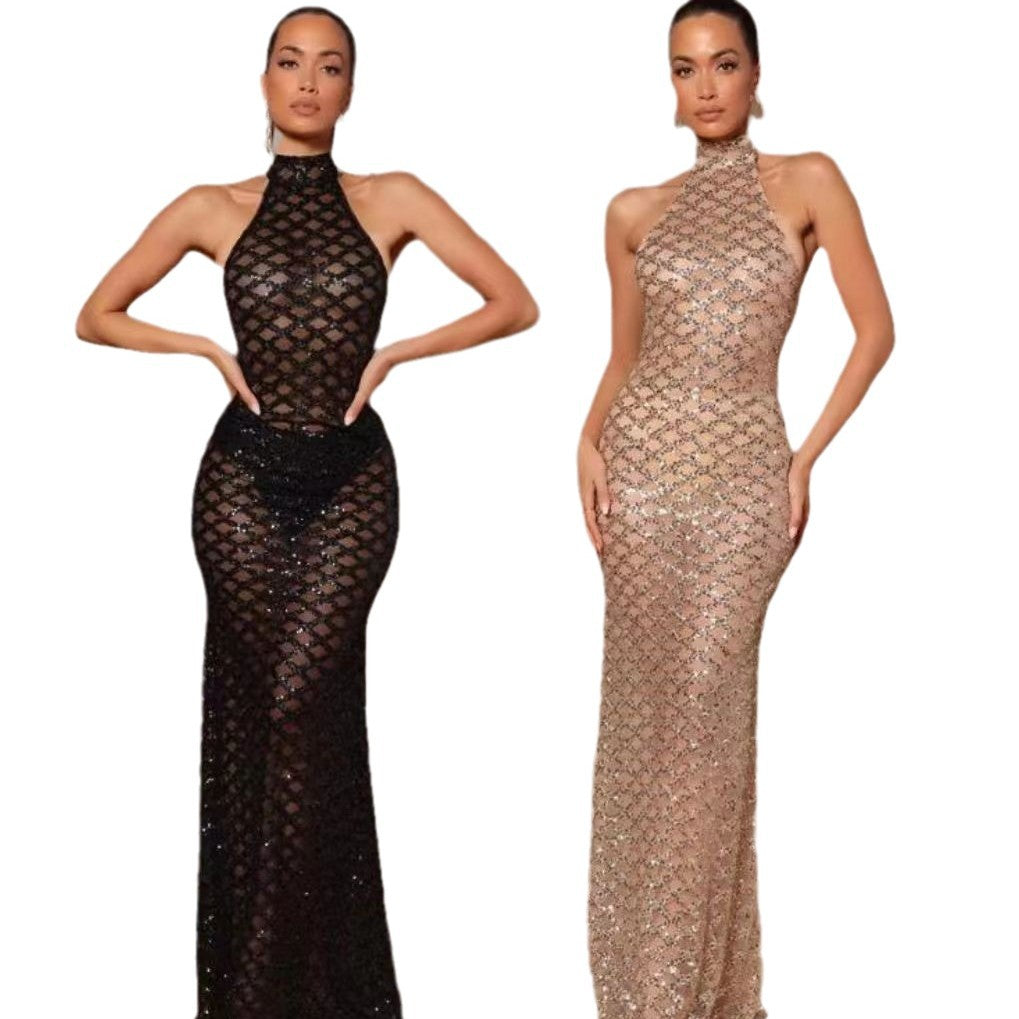 Kvinders elegant aften kjole i bodycon stil med glitrende dekoration af pailletter