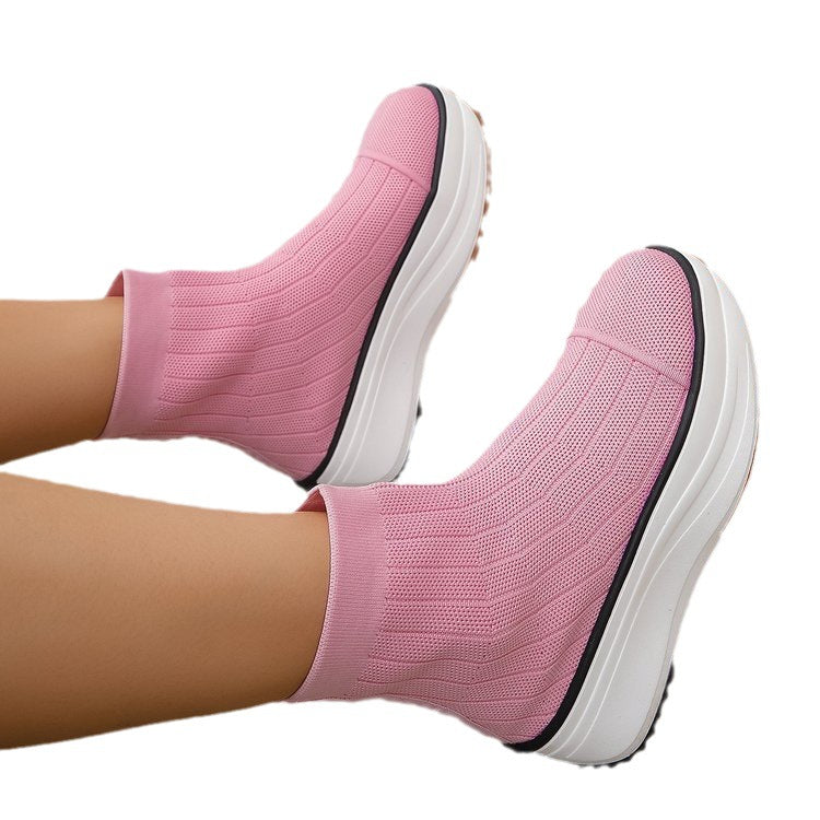 Dame Sneakers med høj krave og stilfuldt ribstrik Design Stilla