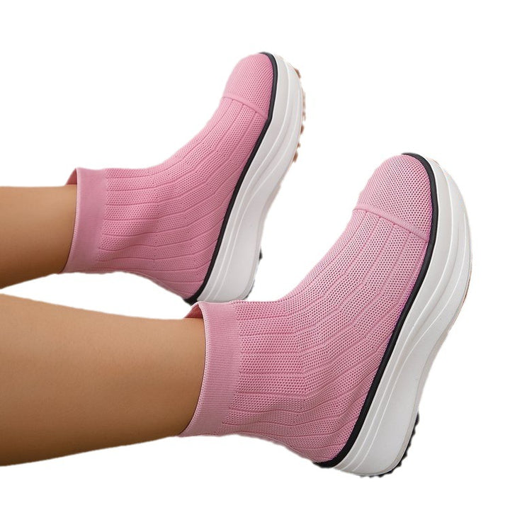 Dame Sneakers med høj krave og stilfuldt ribstrik Design Stilla
