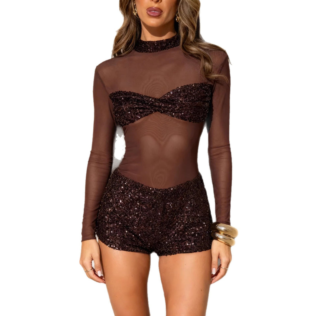Dam glitter jumpsuit med lange ærmer Skovae