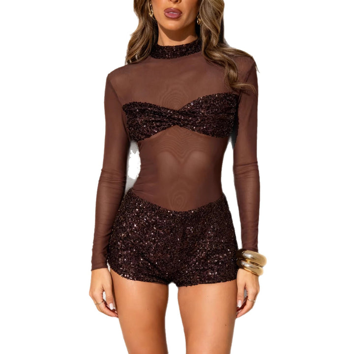 Dam glitter jumpsuit med lange ærmer Skovae