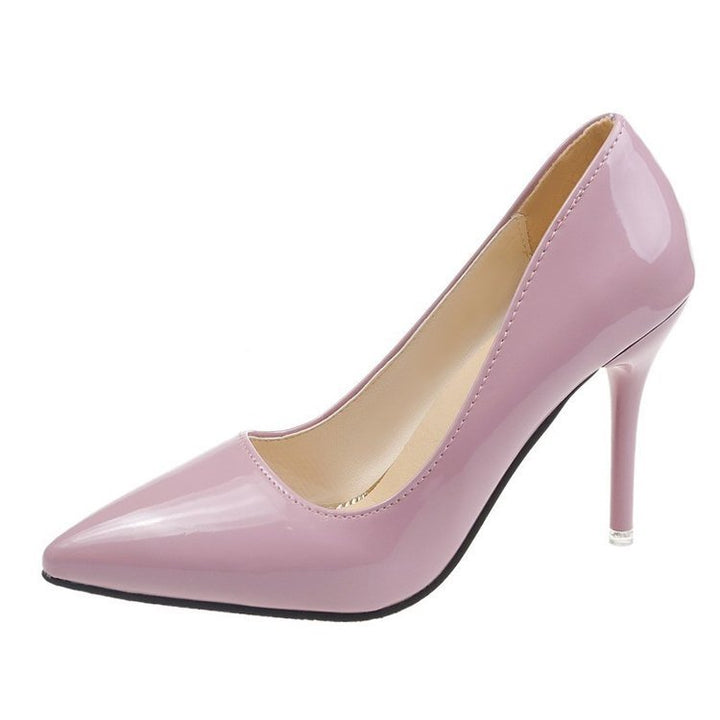 Dame elegante højhælede pumps med spids tåområde og skinnende overflade Stilla