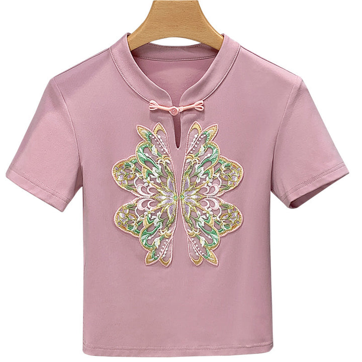 Dame T-shirt med kunstnerisk sommerfuglemotiv og elegant tøjdesign Stilla