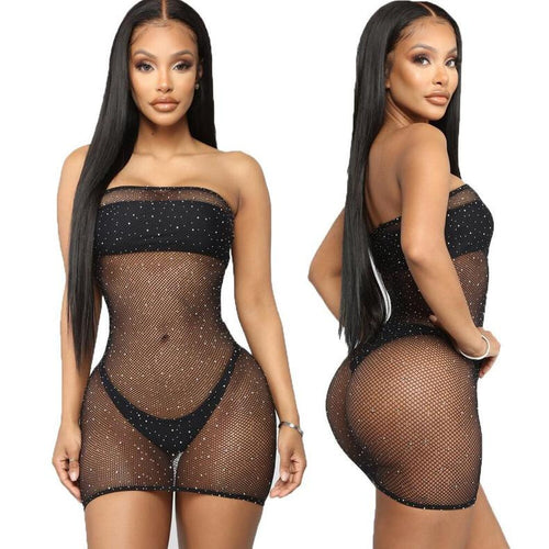 Dame gennemsigtig strass-mesh-minikjole Stilla
