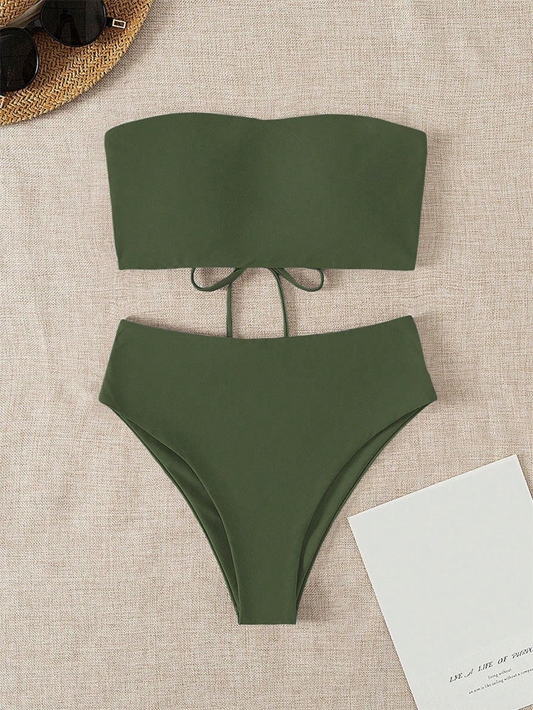 Dame bikini-sæt med bandeau-top og højtaljede bukser Stilla