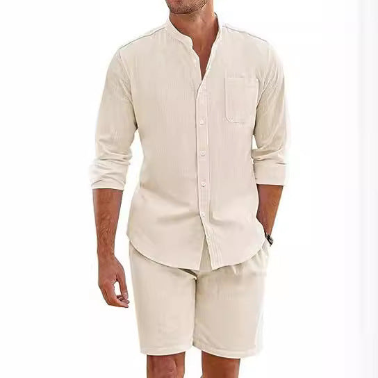 Herrer Casual Linnedragt sæt med kort skjorte og komfortable shorts Stilla