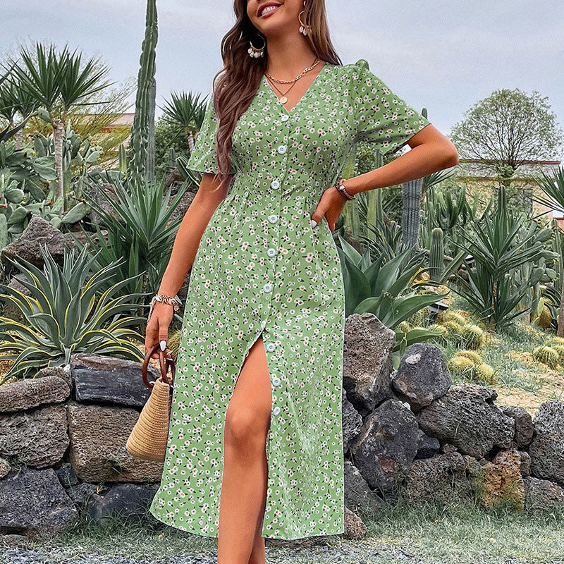 Dame Floral Wrap Midi Kjole med sidelukningsdetalje Stilla