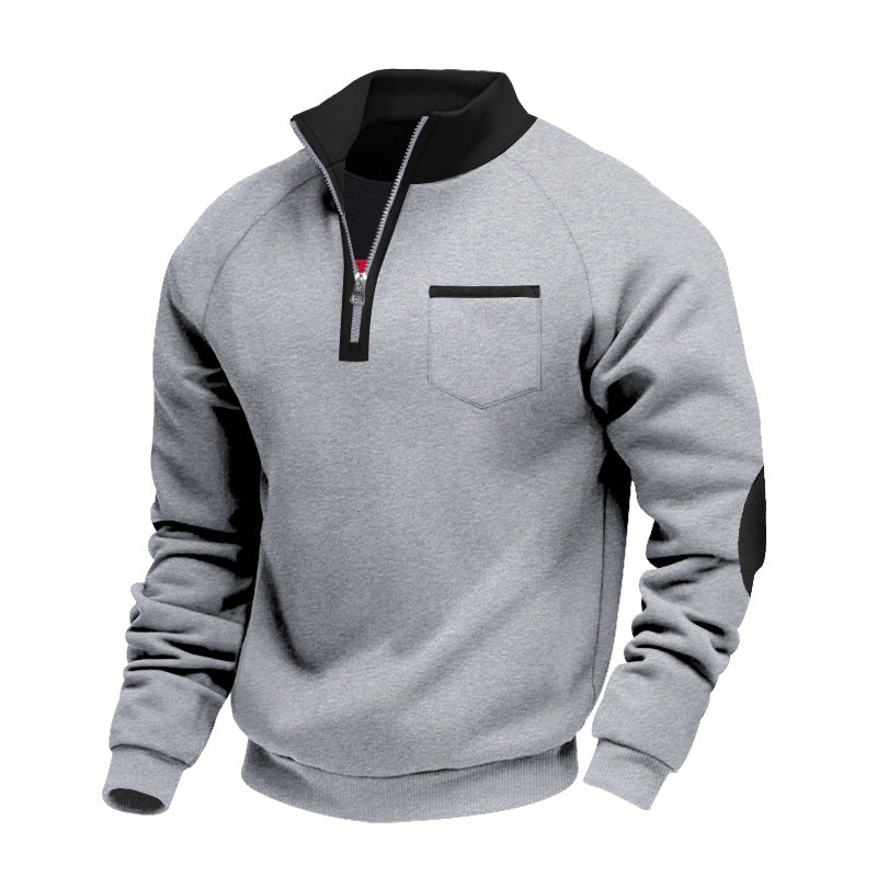 Herrer fleece-pullover med halv lynlås og praktisk lomme Stilla