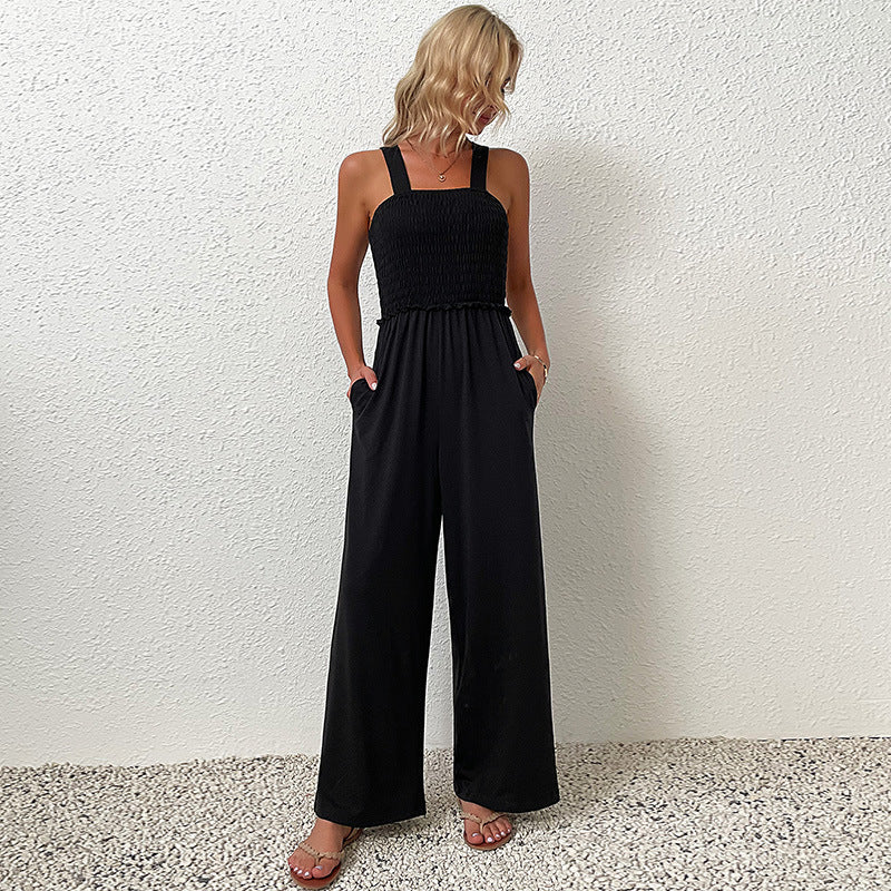 Dame elegant Smocked Overall med bredt ben Stilla