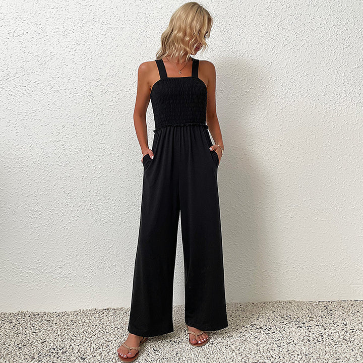 Dame elegant Smocked Overall med bredt ben Stilla