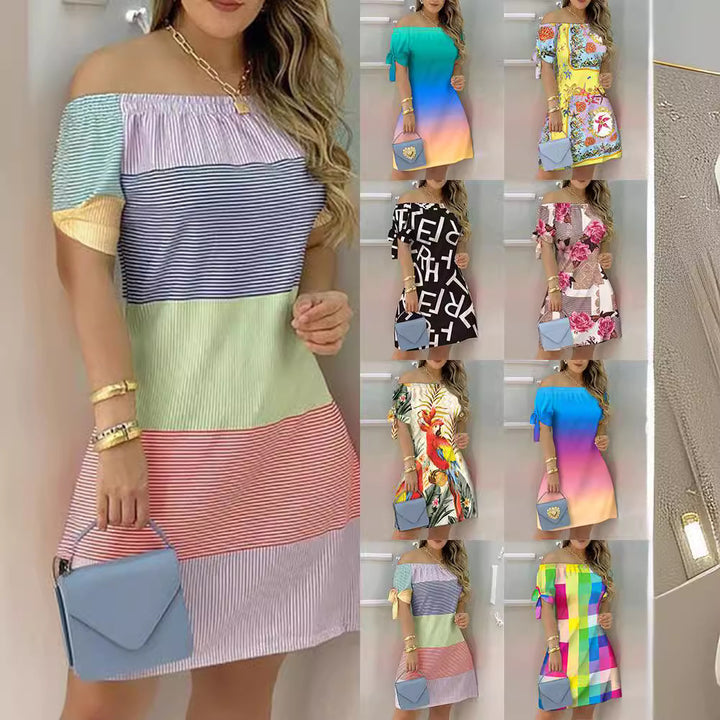Dame Off-Shoulder Kjole med florale accenter og legende ærmer Stilla