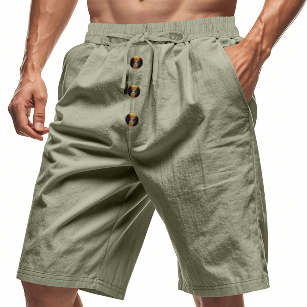 Herrer fritidsshorts med dekorative knapper og elastisk bånd Stilla