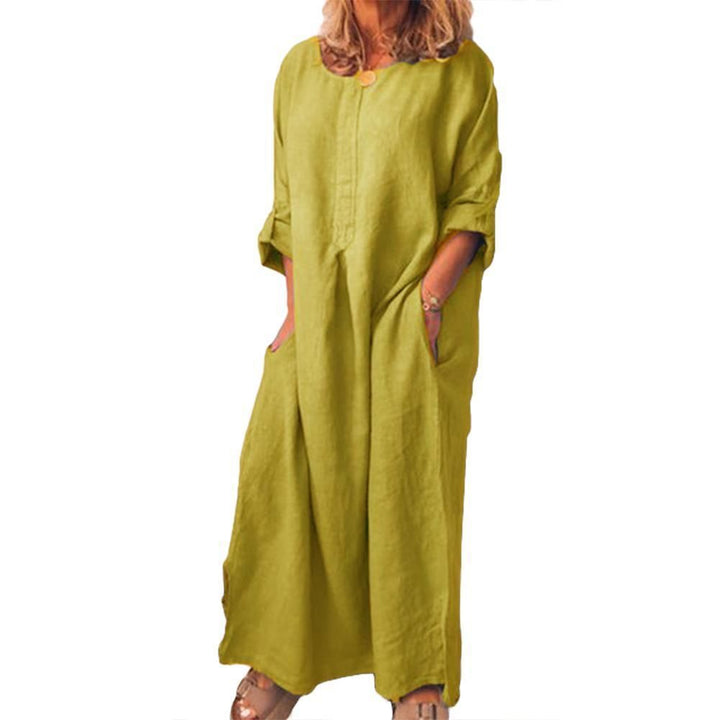 Dame Lettere Linnedress med elegant knaplist og praktiske lommer Stilla