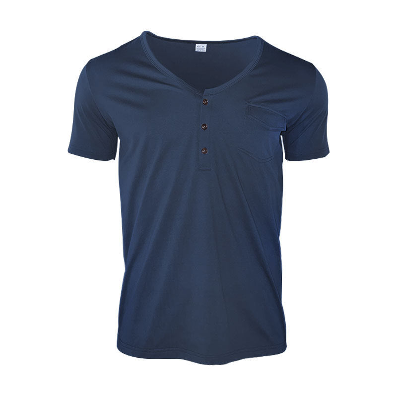 Herrer afslappet V-hals Henley T-shirt med praktisk brystlomme Stilla