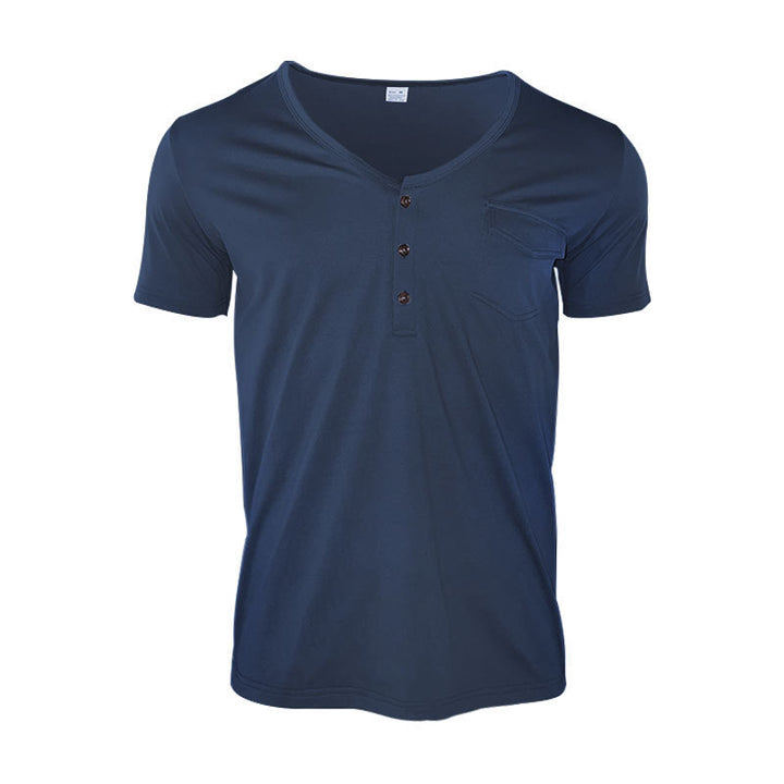 Herrer afslappet V-hals Henley T-shirt med praktisk brystlomme Stilla