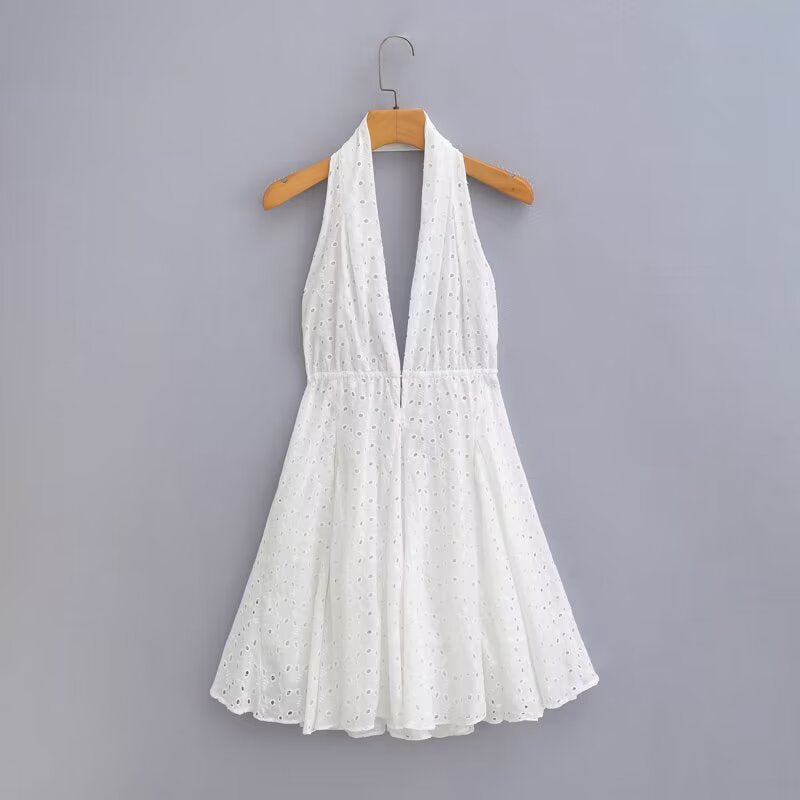 Dame Halterneck Mini Kjole med Øje-detaljer Stilla