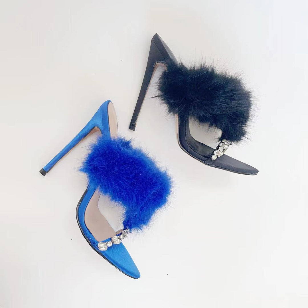 Femme High Fashion Pelsdetaljer Glidende Hæle Stilla
