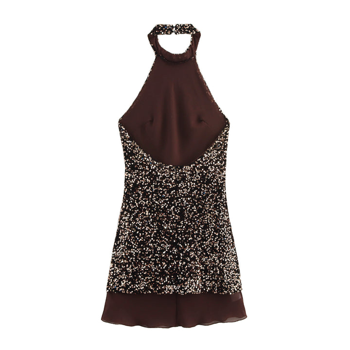 Femme Halterhals Pailletter Mini Kjole Stilla