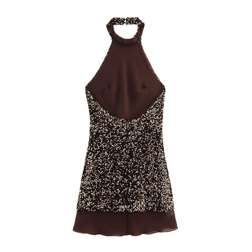 Femme Halterhals Pailletter Mini Kjole Stilla