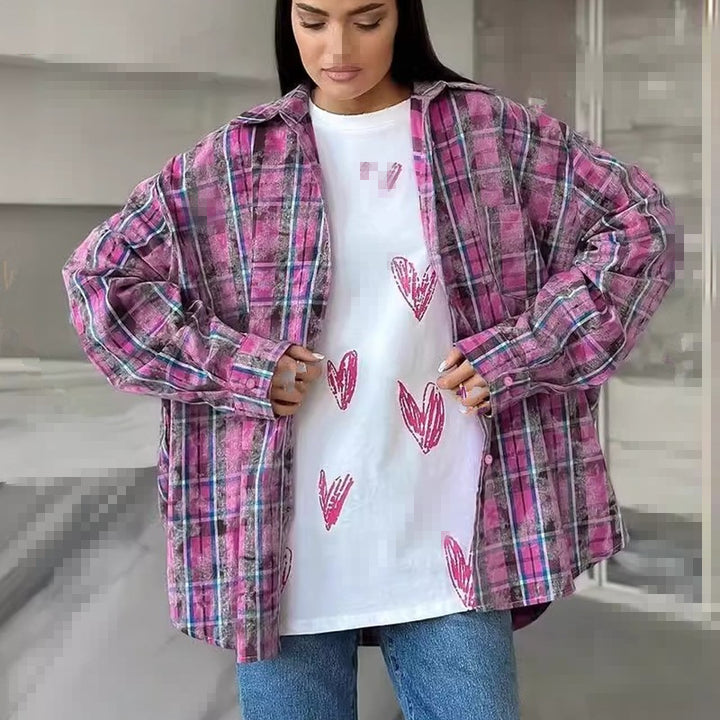 Dame Oversized Karo skjorte med afslappet snit Stilla