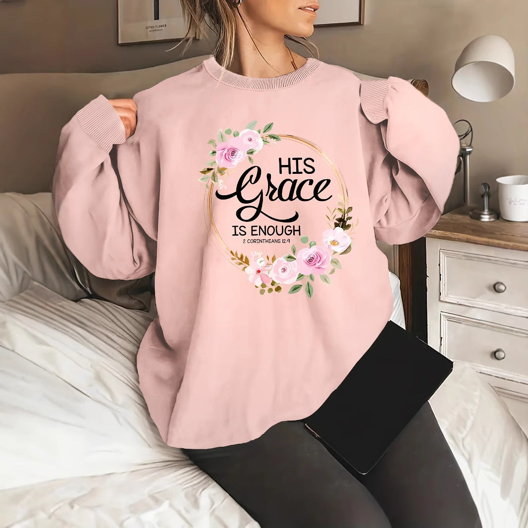 Kvinders sweatshirt med motiverende tekst og blomstermønster Stilla