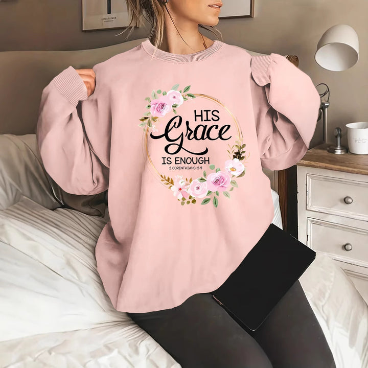 Kvinders sweatshirt med motiverende tekst og blomstermønster Stilla