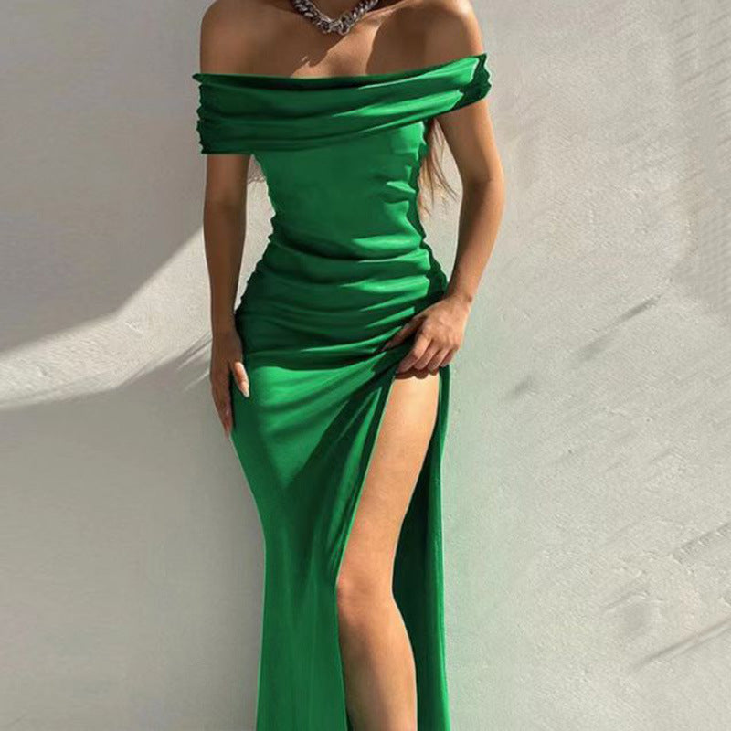 Dame Off-Shoulder Maxikjole med asymmetrisk kant og rynk Stilla