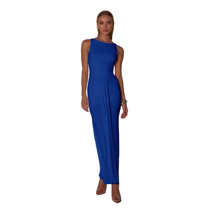 Kvinder Elegant Maxi Kjole med Asymmetrisk U-hals og Samlingseffekter Stilla