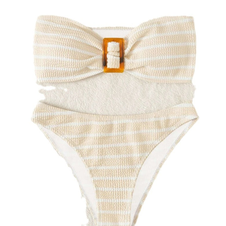Dame stribet bandeau-bikini-sæt med dekorativ spænde Stilla