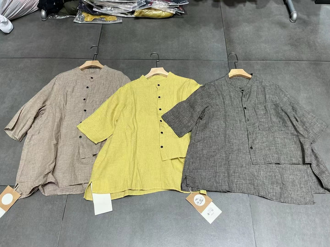Femme Casual Størrelser Knap-Ned Linned Bluse Stilla