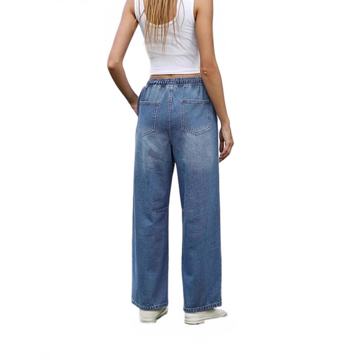 Dame bredde denim-bukser med elastisk talje og praktisk snit Skovae
