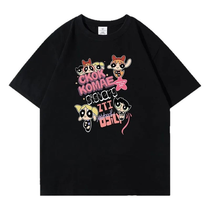 Dame T-shirt med kunstnerisk cartoon-print i afslappet oversized-snit Stilla