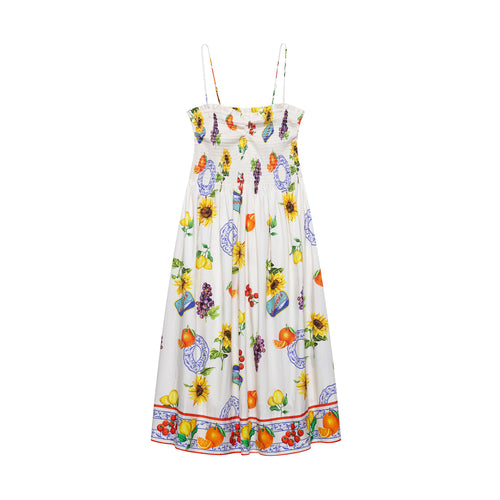 Femme Smocked Maxi Kjole med livligt Frugtprint Stilla