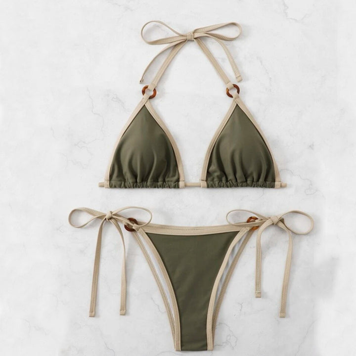 Dame Triangle-Bikini-Sæt med justerbare bindebånd og elegante accenter Stilla