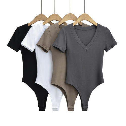 Dame bodystocking med dyb V-udskæring og elastisk materiale Stilla