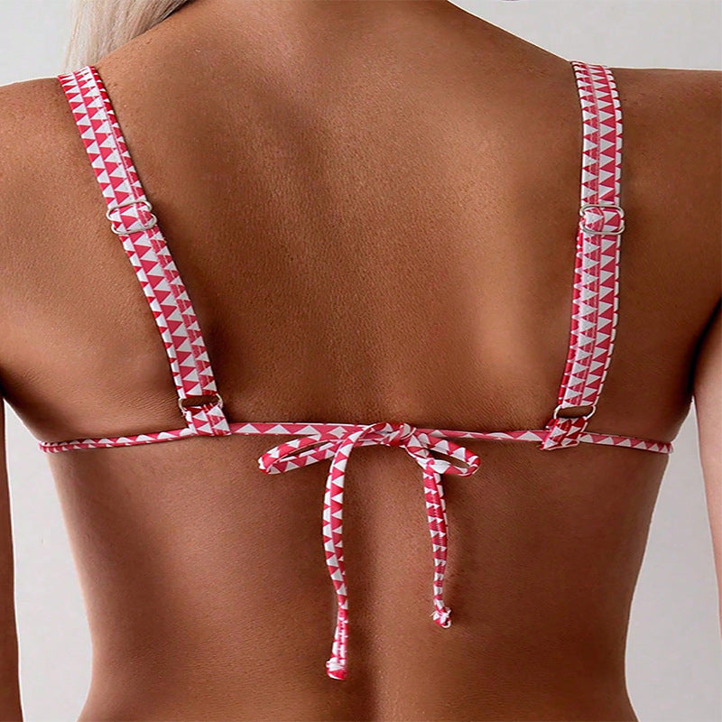 Dame Triangel-Bikini med legesygt blomsterdesign og elastiske stropper Skovae