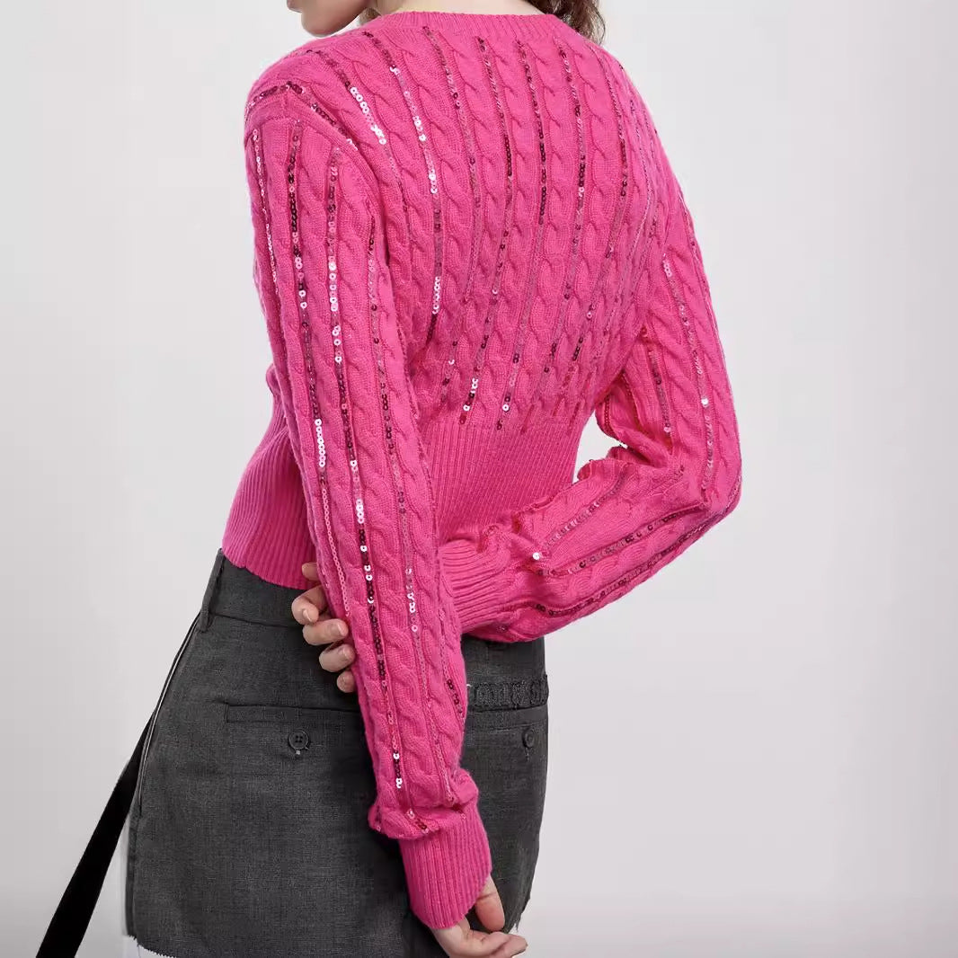 Dame moderigtig strik cardigan med glitrende paletter Stilla