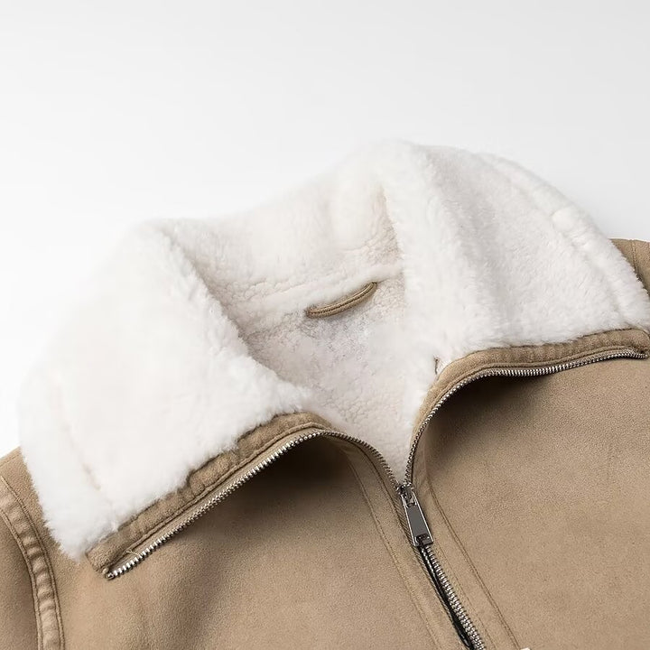 Femme Stylish Faux Shearling Bikerjakke Stilla