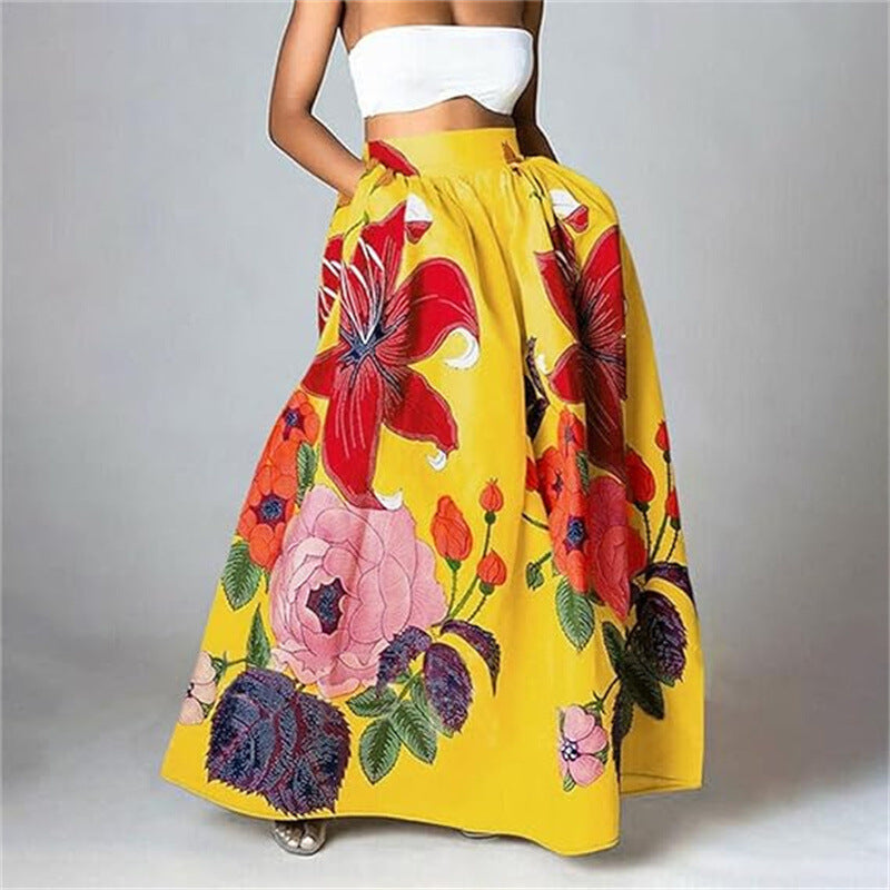 Dame elegant Maxiskørt med florale motiver Stilla
