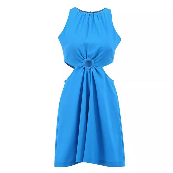 Dame trendy mini-kjole med smart halterneck-design og dekorativ slids Stilla